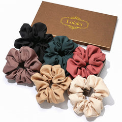 Lolalet Scrunchies for Women, Satin Hair Softer Than Silk Ties Sleep, Big Scrunchy Ponytail Holder with Elastic Bands Girls Thick Thin Curly -6 Pack, Style A