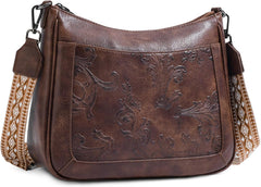 Crossbody Bags for Women,Vegan Leather Crossbody Purse with Adjustable Strap Embossed Flower Women's Shoulder Handbags