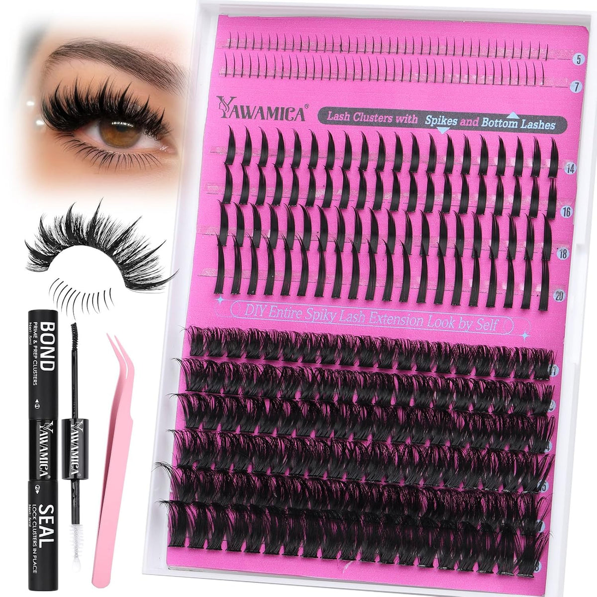 Yawamica Bottom Lashes and Spikes DIY Eyelash Extension Wispy Individual Lash Spikes 11-21mm and 5-7mm Bottom Lash Clusters 240pcs Cluster Lashes Waterproof Eyelash Clusters DIY Entire Spike Lash Look