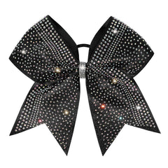 DEEKA 1 PCS 8" Large Glitter Cheer Bows with Iridescent Rhinestones Colorful Stiff Hair Elastic Band Ponytail Holder for Cheerleader Girls Sports (Black)