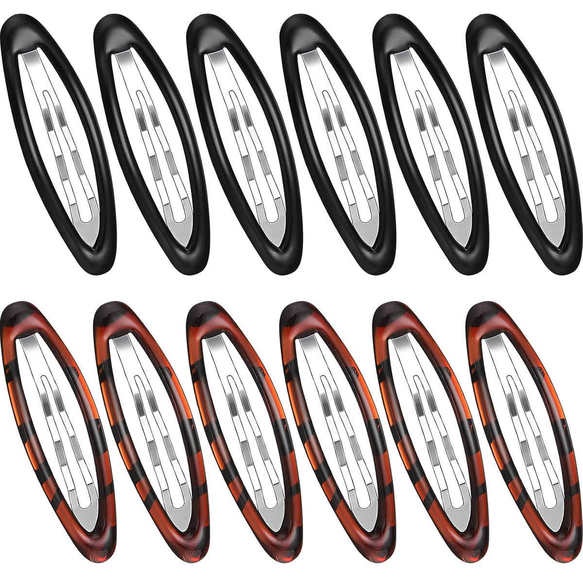Waydress 12 Pcs Hair Clip Barrettes for Women Oval Snap Tortoise Metal Snap Clips Thin Hair Grips Ellipse Clips Non Slip Barrettes Accessories, 2.8 In(Fresh Style)