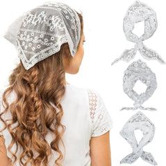 3 Pcs Bandanas for Women, Lace Head Scarf Triangle Hair Bandana Headband Cute Headscarf Boho Floral Kerchief
