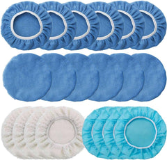 20PCS 7-8 Inch Car Polisher Pad Bonnets, Soft Auto Wax Applicator Pad Bonnet Set with 12 Microfiber Bonnets, 4 Non-Woven Pads, 4 Woollen, Vehicle Orbital Buffing Cover for Cars (7-8IN)