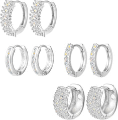 ALEXCRAFT Small Gold Hoop Earrings Set for Women Diamond Pave Gold Earrings Set with Sterling Silver Post