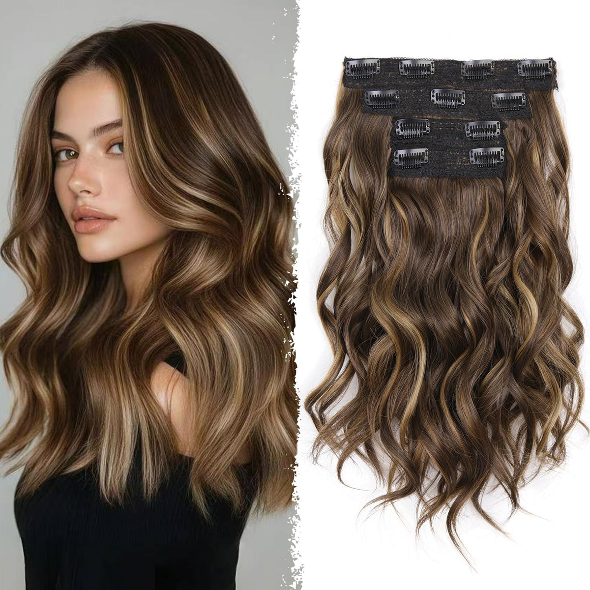20 Inches Blonde Hair Extensions Clip ins, 4Pcs Curly Synthetic Clip in Hair Extensions (Color: Dark Blonde with Bleach Blonde Highlights)