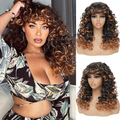 GKtineke-Curly-Wig Big-Curly-Wigs-for-White-Black-Women 20 Inch- Long-Curly-Afro-Wig-with-Bangs Synthetic-Hair-Replacement-Wigs-for- Cosplay and Daily (Natural Black)