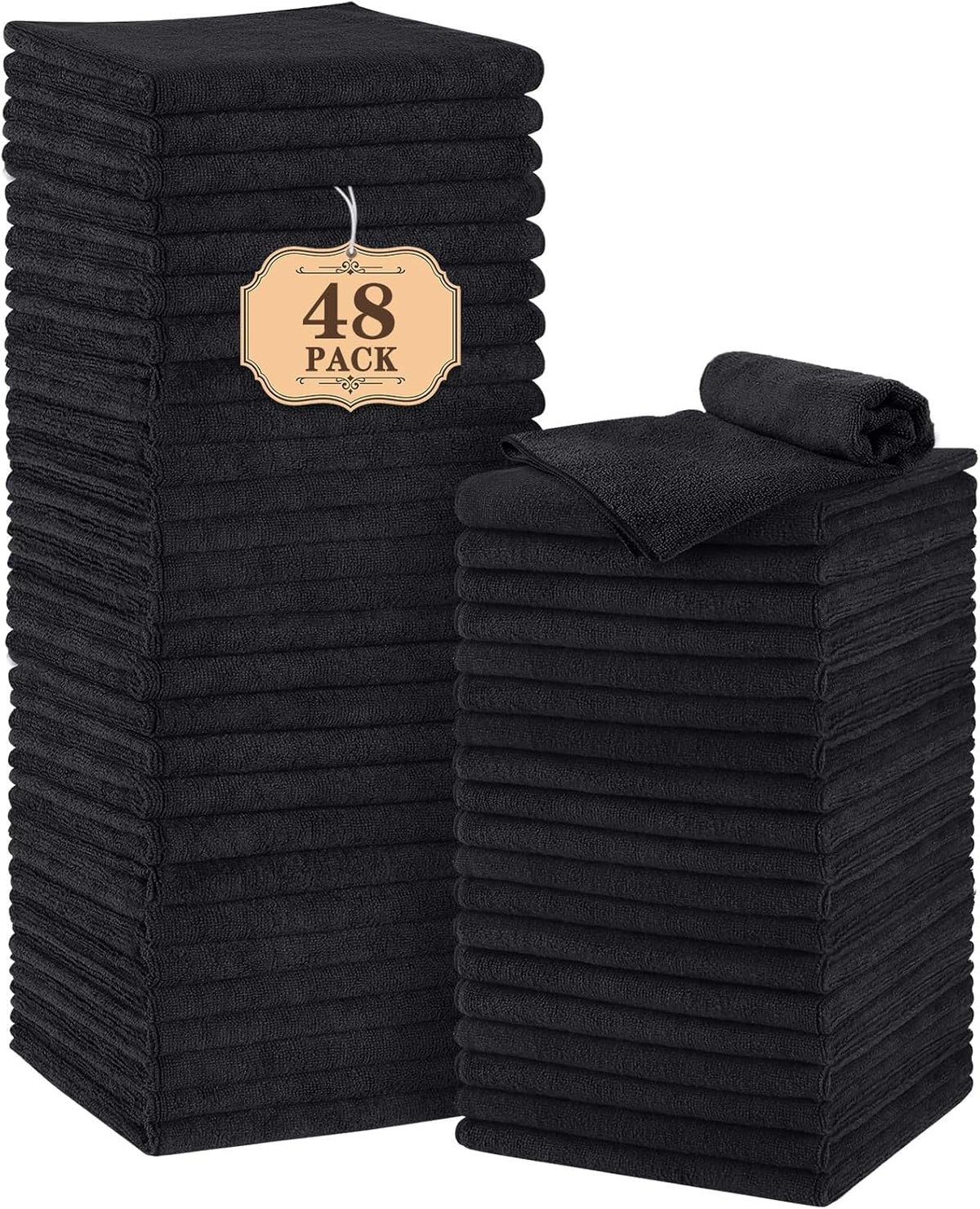 Orighty Black Salon Towel, Pack of 12 (Not Bleach Proof, 16 x 29 Inches) Super Soft and Absorbent Microfiber Hair Salon Towels for Salon, Hand, Gym, Bath, Spa and Home Hair Care