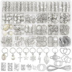 260 Pcs Hair Jewelry for Braids,Hair Beads Accessories for Dreadlock,Metal Hair Clips Cuffs Rings,Loc Rave Hair Charm Decorations Adjustable Kits for Men Women Silvery