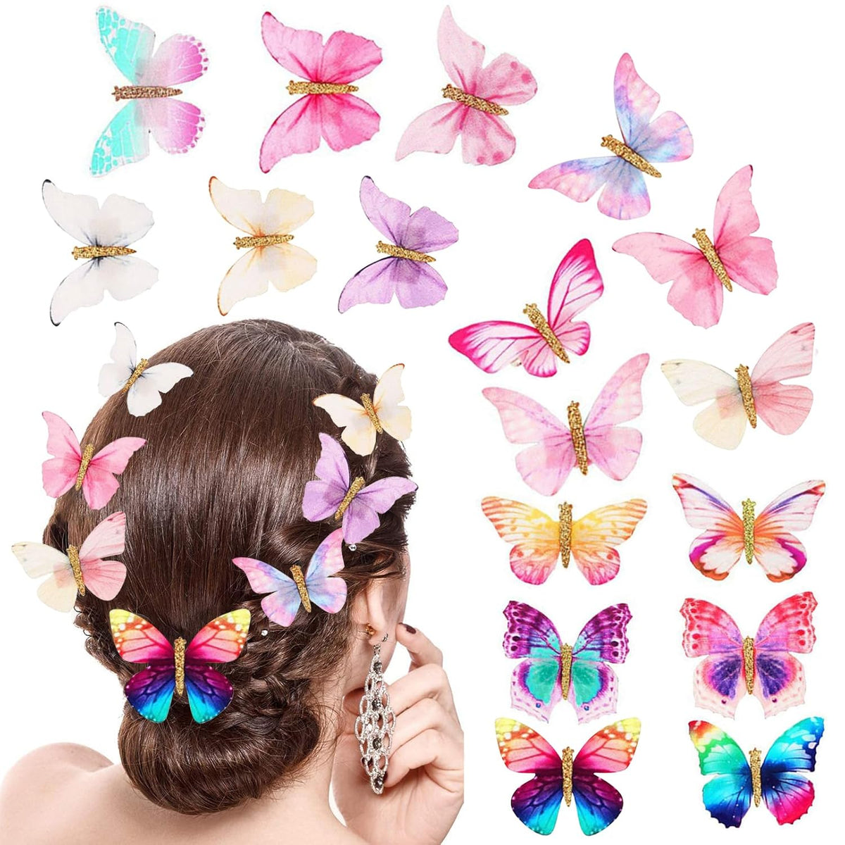 20Pcs Glitter Hair Clips for Kids - Moving Fairy Accessories for Women, Girls Colorful Hair Clips 90s (Brown)