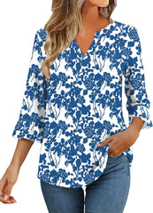 3/4 Length Sleeve Womens Tops Summer Ruffle Sleeve Blouses V-Neck Lace T-Shirts Dressy Casual