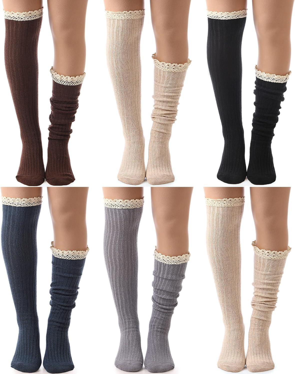 Syhood Cotton Women thigh high socks with Lace Trim over the knee High Socks Boutique Lace Tall Boot Stockings for Women