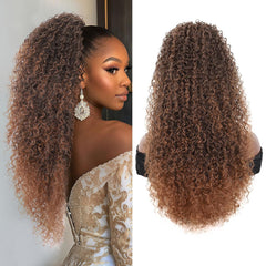 Youthfee 27” Drawstring Ponytail Deep Curly Heat Resistant Instant Clip Ponytail Extension Protective Style Afro Kinky Curly Hair Pieces for Women