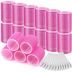 Big Self-Grip Hair Curlers Rollers with Stainless Steel Duckbill Clips for Long, Medium, Thick Hair and Bangs Volume (Black)