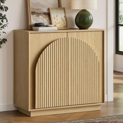 win2win Fluted Sideboard Buffet Cabinet with Storage, 31.5" Modern Accent Cabinet with Double-Layered Arch Doors, Small Wood Console Credenza for Living Room, Dining Room, Entryway, Hallway, Black