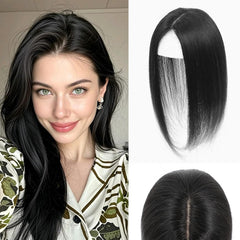 Hair Toppers for Women Real Human Hair, 360°3D Hairpieces for Women with Thinning Crown Wispy Clip in Bangs Realistic Scalp Line Hair Pieces (Dark brown)