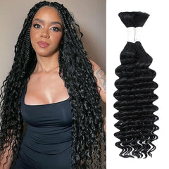 Human Braiding Hair 14 Inch Deep Water Wave Bulk Human Hair for Braiding 12A Brazilian Virgin Curly Hair for Boho Braids Wet and Wavy No Weft 1 Bundle 50g Hair Extensions