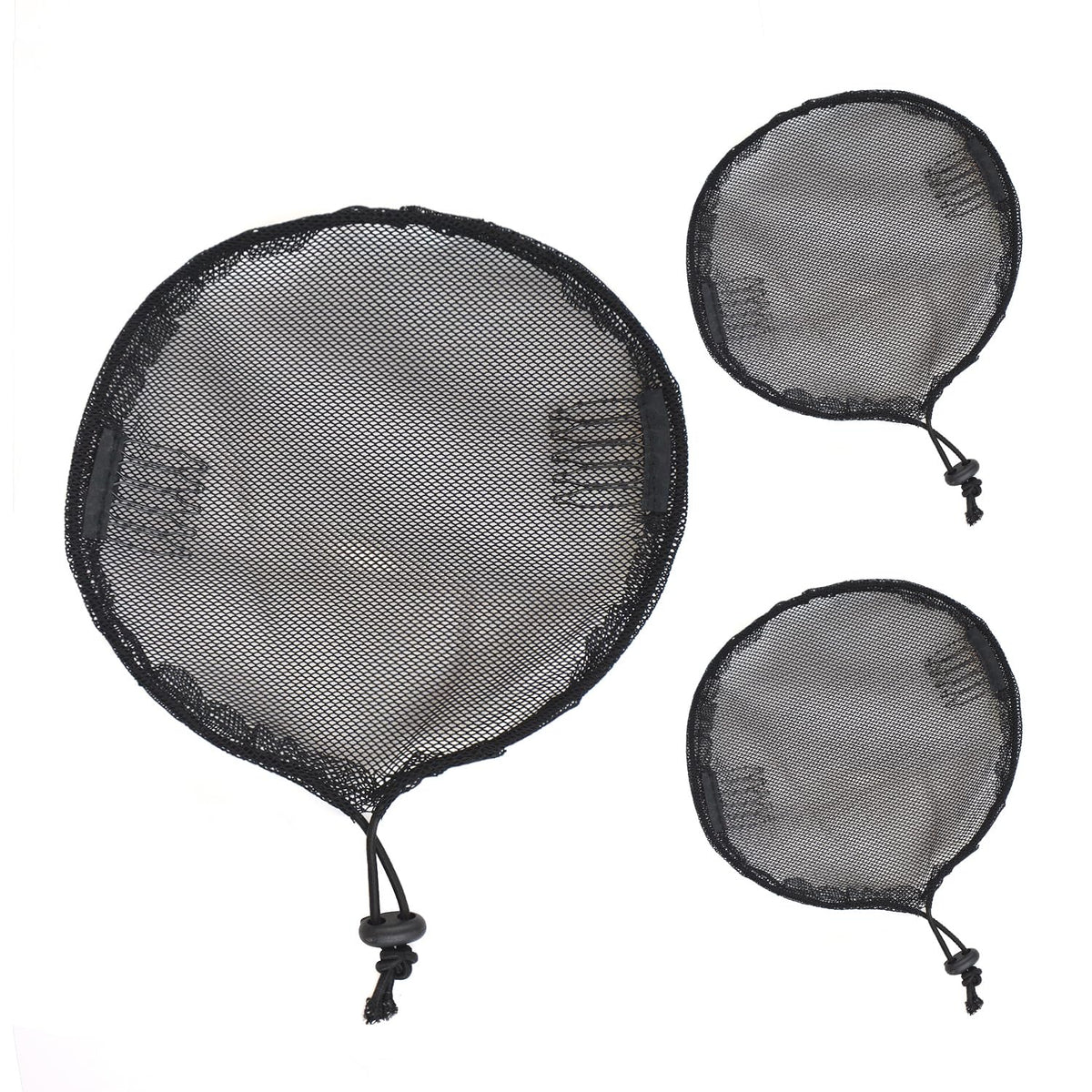 6 Pcs Black Weaving Net Cap Elastic Drawstring Ponytail Hair Net for Making Afro Puff Hair Bun Wig Making Tools (3 Pcs Round, 3 Pcs Square)