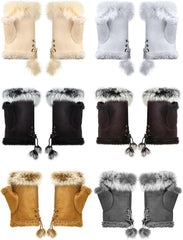 SATINIOR 6 Pairs Women Faux Rabbit Fur Gloves Fingerless Winter Gloves Mittens Warm Gloves Stretchy Hand Wrist Warmers (Novel Color)