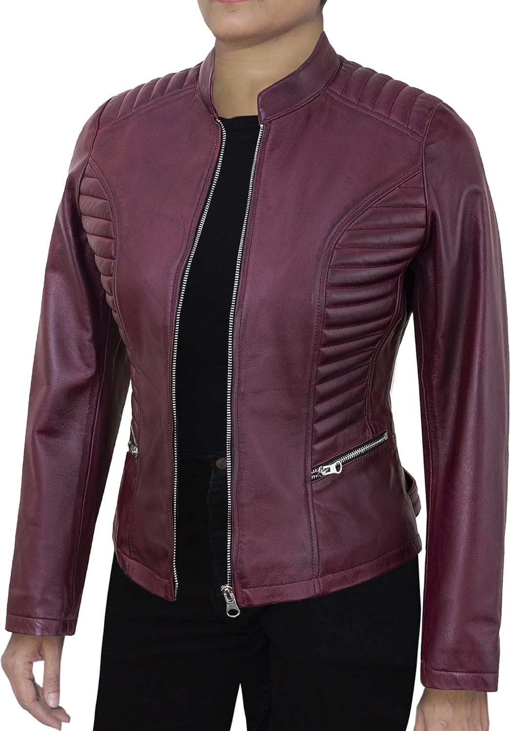 Casual Outerwear Real Lambskin Motorcycle Jacket Women - Classic Biker Style Euro Collar Womens Leather Jacket