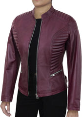 Casual Outerwear Real Lambskin Motorcycle Jacket Women - Classic Biker Style Euro Collar Womens Leather Jacket