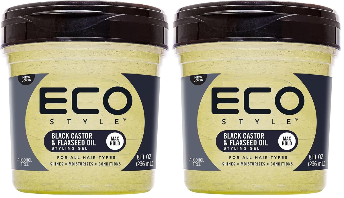 Eco Style Black Castor and Flaxseed Oil Styling Gel - Helps Nourish and Repair Damaged Hair - Promotes Healthy Scalp - Provides Superior and Weightless Hold - Delivers Long Lasting Shine - 8 oz