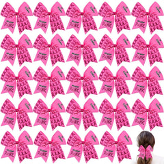 24Pcs Breast Cancer Awareness Cheer Bows 7 Inches Pink Breast Cancer Bows Large Glitter Pink Hair Bow for Teens Women Cheerleading Public Charity