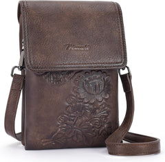 Small Crossbody Bags for Women Trendy Vegan Leather Cell Phone Bag Embossed Flower Design Wallet Purses with Strap