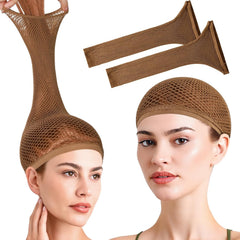 Fandamei Wig Cap, Hair Net for Wigs, 30 CM Large Mesh Wig Cap for Long Hair for Women, Nylon Hair Net Non Slip for Halloween Rave Party Cosplay-Light Brown 2 PCS