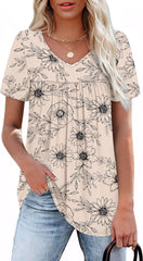 WEESO Womens T Shirts Short Sleeve Pleated Dressy Casual V Neck Summer Tops Blouses