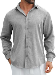 MAPICK Men's Linen Shirt Long Sleeve Button Down Casual Shirts Untucked Dress Shirts Beach Vacation Fall Tops