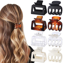 Medium Hair Clips Combination 2 Styles Small Claw Clips for Thin Hair 8 Pcs Matte Non-slip Rectangle Jaw Clips Square Hair Accessories for Women and Girls (Brown)