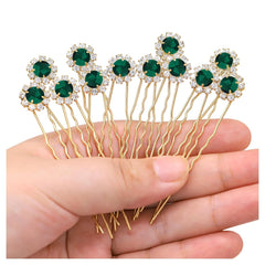 Crystal Bridal Hair Pins Clips Wedding Hair Accessories Hair Set Jewelry With Rhinestone For Brides and Bridesmaids Set Of 12 (Gold)