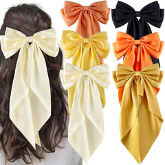 6Pcs Large Bows Hair Clips for Women Girls Long Tail Hair Ribbon Silky Satin Barrettes Coquette Bows Accessories (Black/Pink/Red/White)