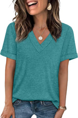 WIHOLL Womens Summer Tops Short Sleeve Basic Casual V Neck T Shirts Trendy Fashion 2025