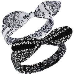 Hicarer 2 Pieces Bandana Headband for Women, Knot Retro Print Bandana Paisley Print Headband Adjustable Headwrap(Red)