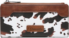 Cow Print Wallets for Women Slim Bifold Credit Card Holder - Card Cases Wallet with Smooth Zipper, Coin Pocket & ID Window - Money Organizer Cash Wallet, Signature Brown
