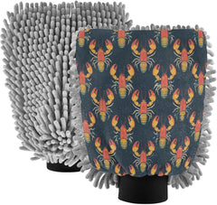 Abstract Lobster Cute Car Wash Mitt 2 Pack Scratch-Free Lint-Free Absorbent Microfiber Wash Mitt for Car Detailing, Double-Sided Gloves 7.09''X10.24'',