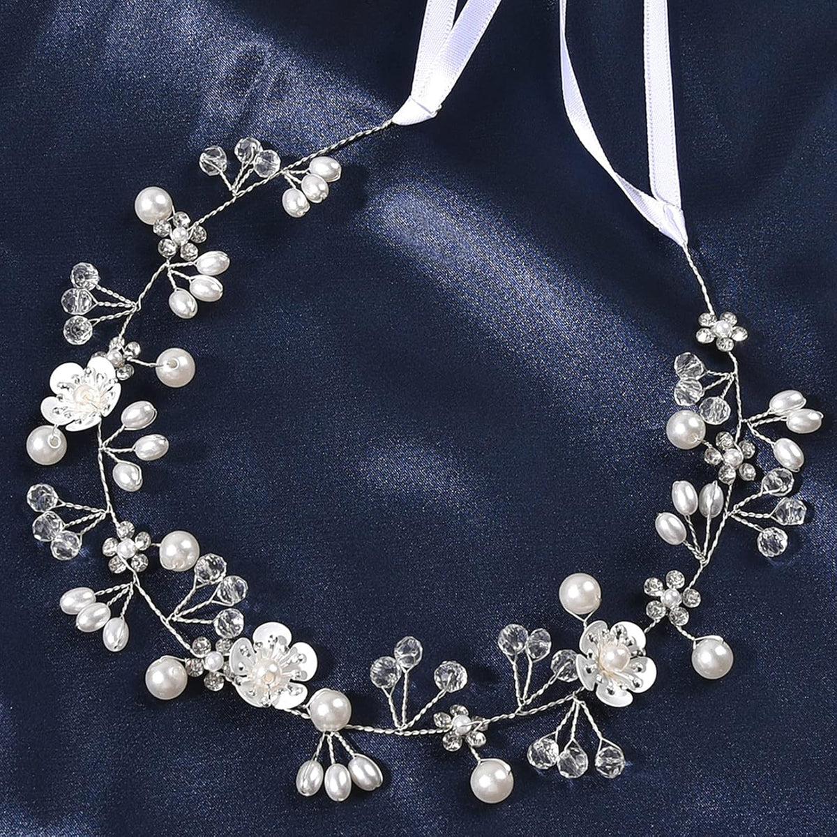 Hair Accessories: Bridal Pearl Flower Headpiece Headband for Girls, Flower Girls, and Women (Gold)