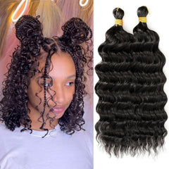 Eerya Long Curly Braiding Hair 18 Inch 2 Packs Ocean Wave Crochet Hair for Black Women Deep Wave Braiding Hair for Boho Braids (18 inch, 1B)