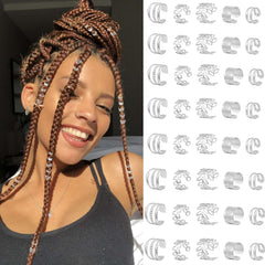 20 PCS Gold Hair Jewelry for Braids with Crystal Rhinestone Dreadlock Braid Clips Non-Piercing Ear Cuffs Clip Jewelry for Women Men Hair Accessories Braids