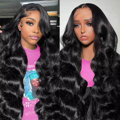 13x6 Lace Front Wigs Human Hair Pre Plucked 200% Density Body Wave HD Lace Front Wigs Human Hair Transparent Frontal Glueless Wigs Virgin Human Hair with Baby Hair for Women Natural Black 30 Inch