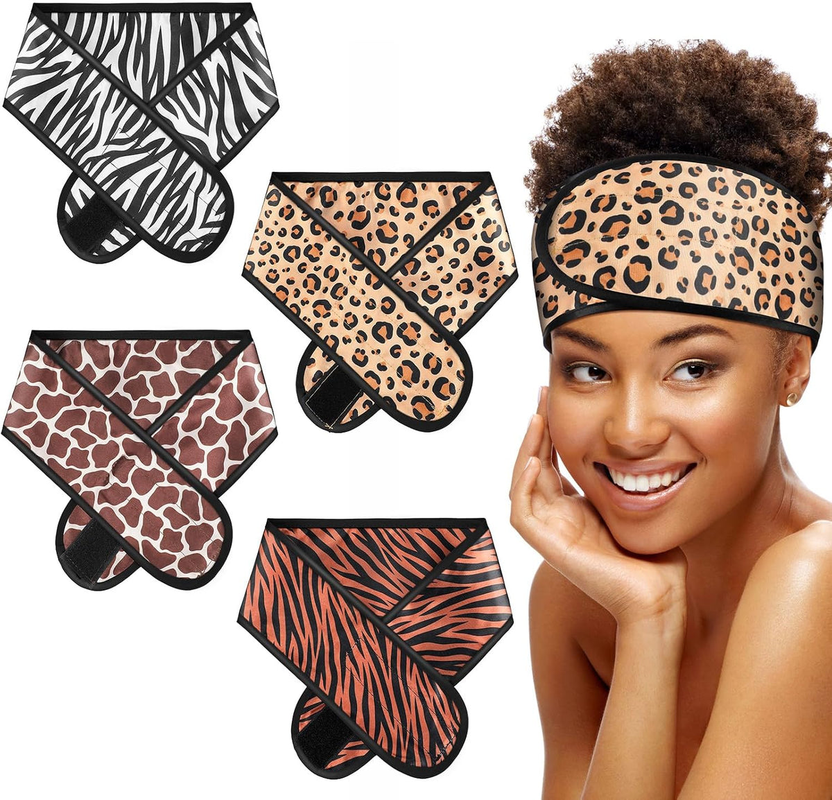 Eurzom 4 Pieces Satin Hair Wrap Scarf Satin Headband for Black Women's Adjustable Silk Hair Wraps for Sleeping Nonslip Strips