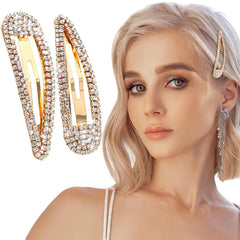 2Pcs Rhinestone Hair Clips Metal Snap Hairpins Bling Crystal Hair Barrettes Glitter French Barrettes Duckbill Hair Pin Hair Decorative Party Valentine's Day Hair Accessories for Women Girls