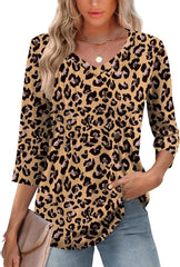 Romanstii Shirts for Women 2025 Summer 3/4 Length Sleeve Womens Tops Dressy Casual Pleated Blouses V Neck Tee Shirts S-3XL