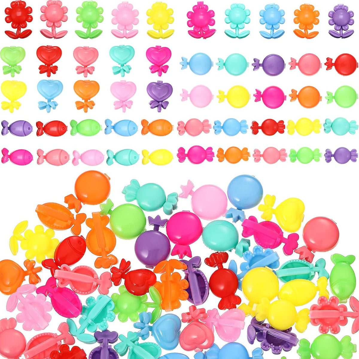50 Pieces Plastic Barrettes Self Hinge Barrettes for Girl Mini Flower Bow Hair Colorful 80s 90s Cute Clip Multi Design Plastic Hair Pin in Candy Heart Star Shape Accessory(Classic Style)