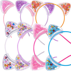 Fishdown Cute Cat Ears Headbands Set for Girls Plastic Headbands for Non-slip Transparent Cat Ears Headband Quicksand(7pcs Per Pack Each Color 1pcs)