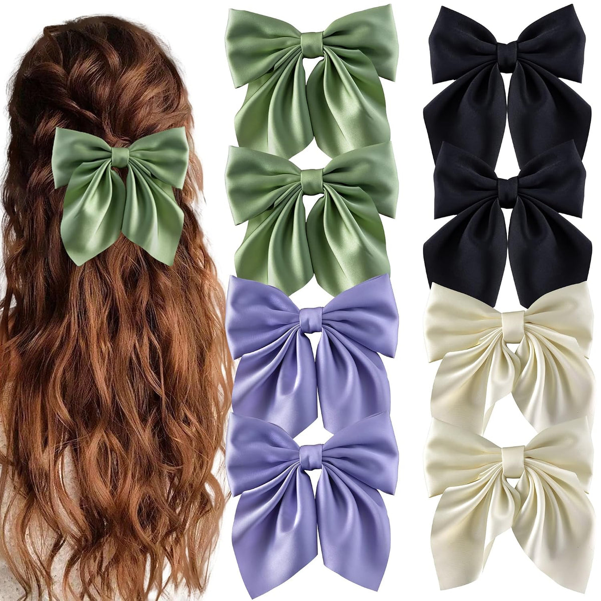 8 Pcs Hair Bows for Women Short Tail Bow Hair Clips Small Alligator Barrettes Cute Accessories for Girls(Khaki/Orange/Pink)