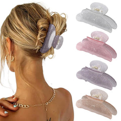 4Pcs Large Acrylic Hair Claw Clips - Strong Hold Thick Hair Banana Barrettes for Women Girls (Hair Clips, Banana