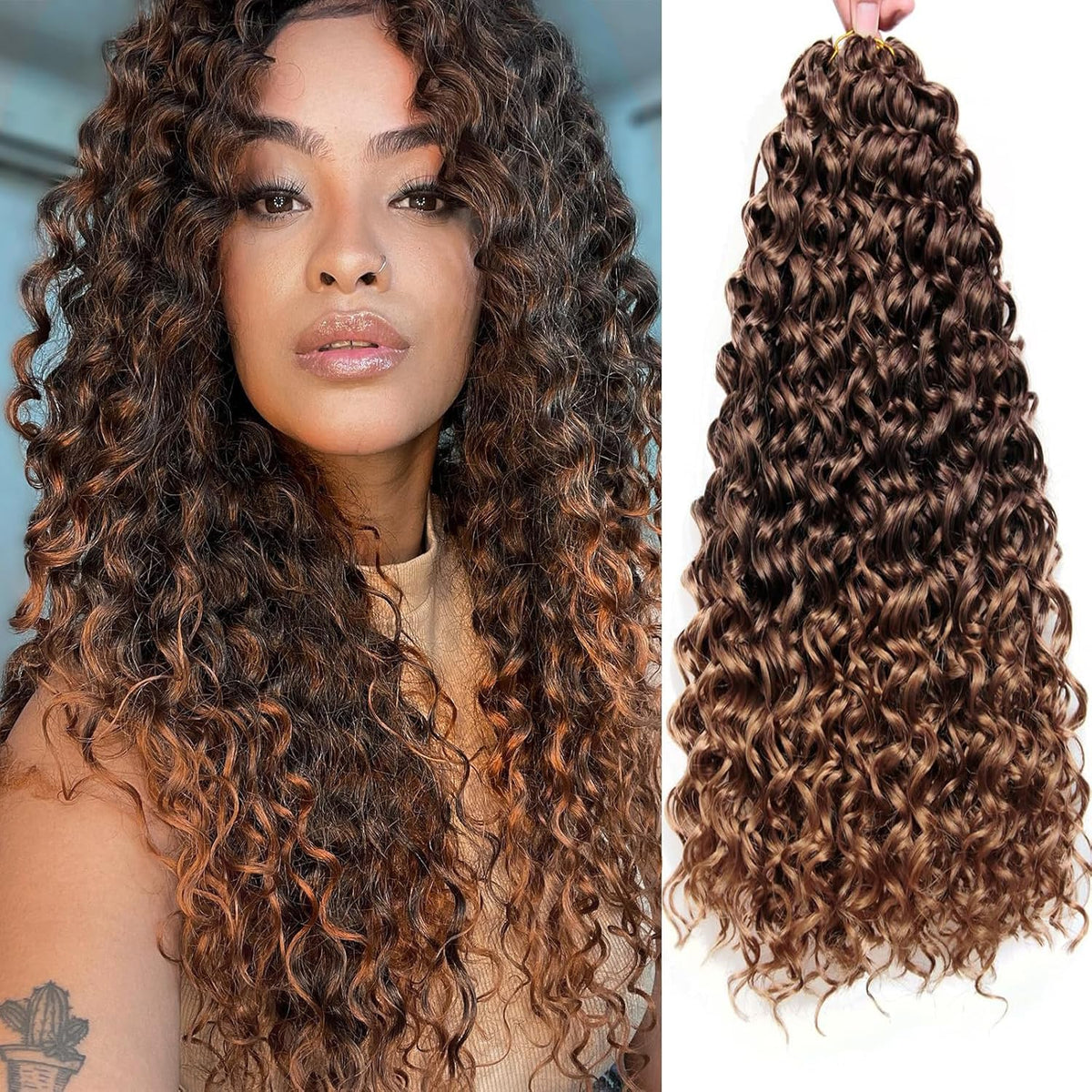 GoGo Curl Crochet Hair for Women Water Wave Curly Crochet Hair Wavy Human Hair Deep Wave Beach Curl Crochet Synthetic Hair Extensions (12 inch(Pack of 6), 1B/30/27)