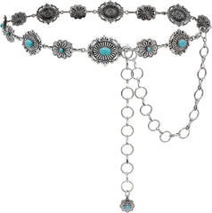 Turquoise Belt Silver Western Chain Belt Cowgirl Concho Belts for Women